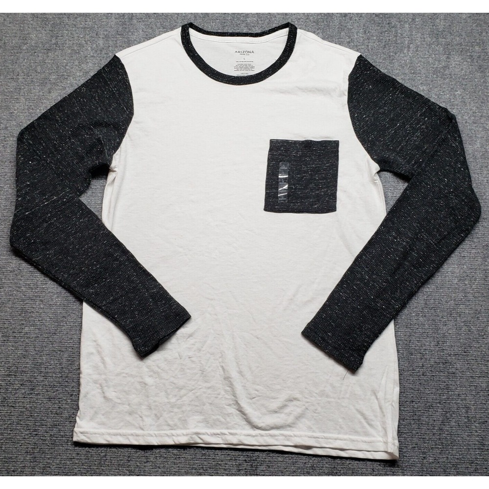 Arizona Jean Co T-Shirt Mens Size L White Black Round Neck Long Sleeve New